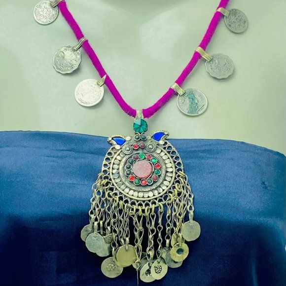 Pendant Necklace With Coins, Vintage Tribal Pendant Necklace, - Picture 1 of 8